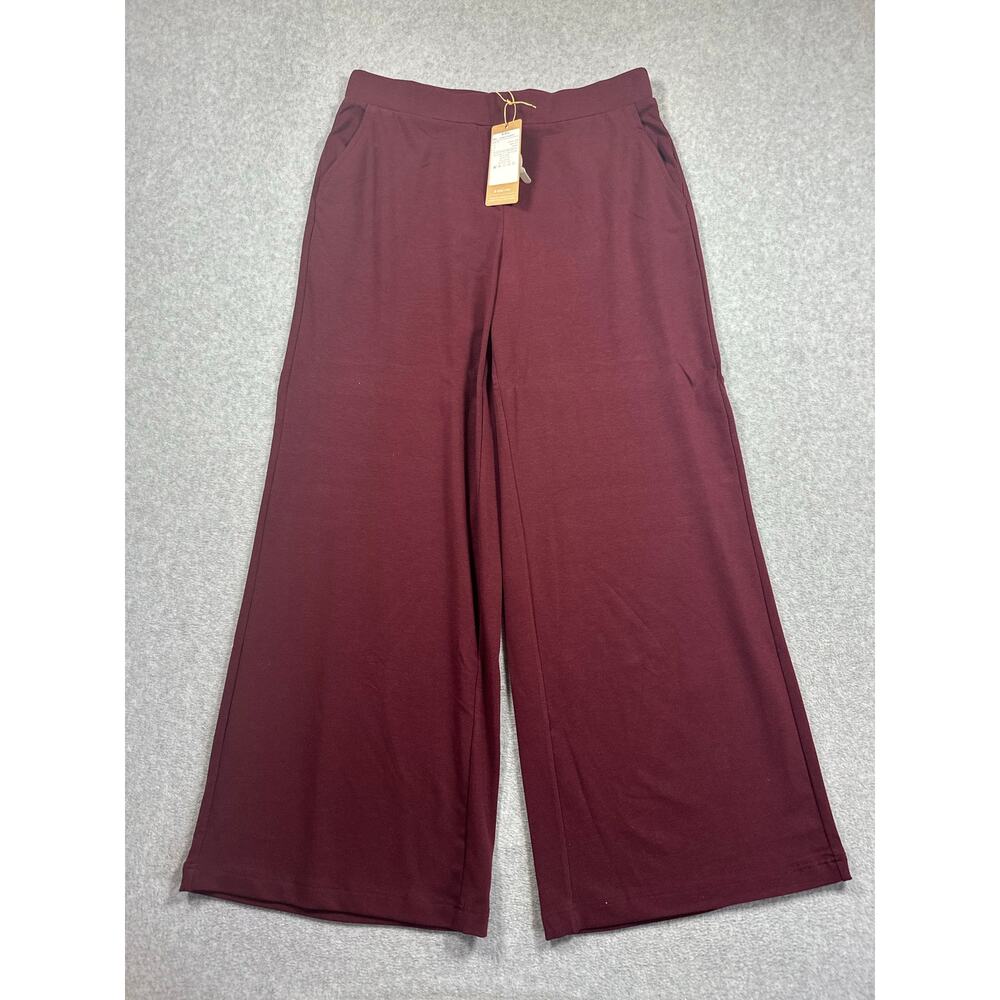 OGL Trouser Pants Women Large Red Wine Wool High-Rise Wide Leg Elastic Waistband